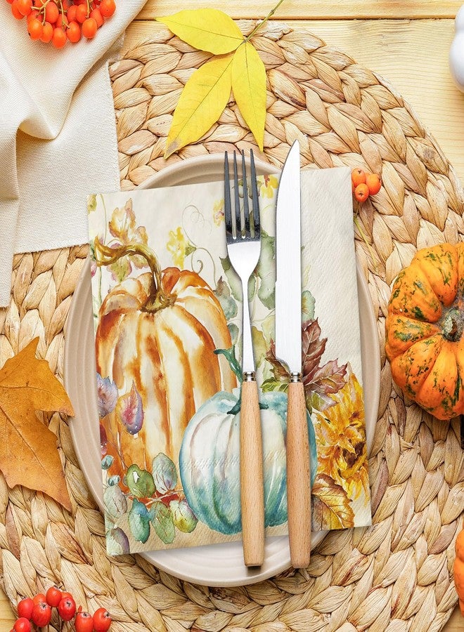 JarThenaAMCS مناديل ورقية من JarThenaAMCS، ١٠٠ قطعة، بتصميمات خريفية: مناديل غداء مزينة باليقطين وعباد الشمس، مناديل عشاء يدوية بألوان مائية، مثالية لحفلات الخريف وعيد الشكر، وديكور طاولة منزلي. - Image 4